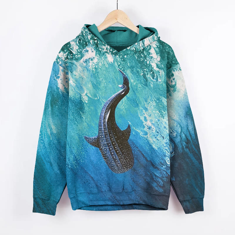 Unisex Ocean Whales Pattern Long Sleeved Hoodie - Green - US44-46(8XL) - image 1