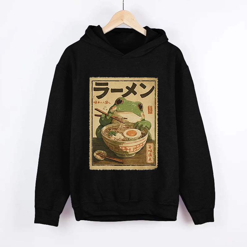 Unisex  Ramen Bliss Pattern Long Sleeved Hoodie - Black - US44-46(8XL) - image 1