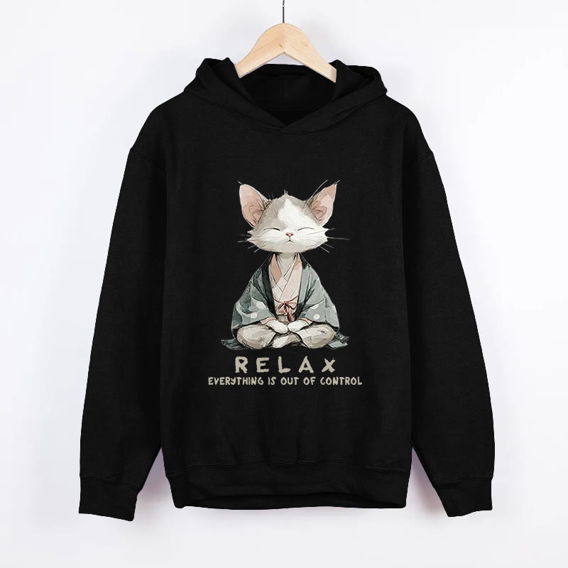 Unisex Zen Cat Pattern Long Sleeved Hoodie - Black - US44-46(8XL) - image 1