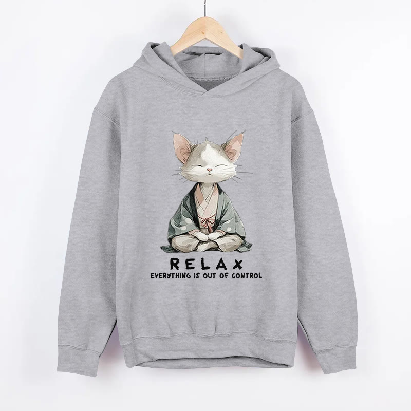 Unisex Zen Cat Pattern Long Sleeved Hoodie - Grey - US44-46(8XL) - image 3