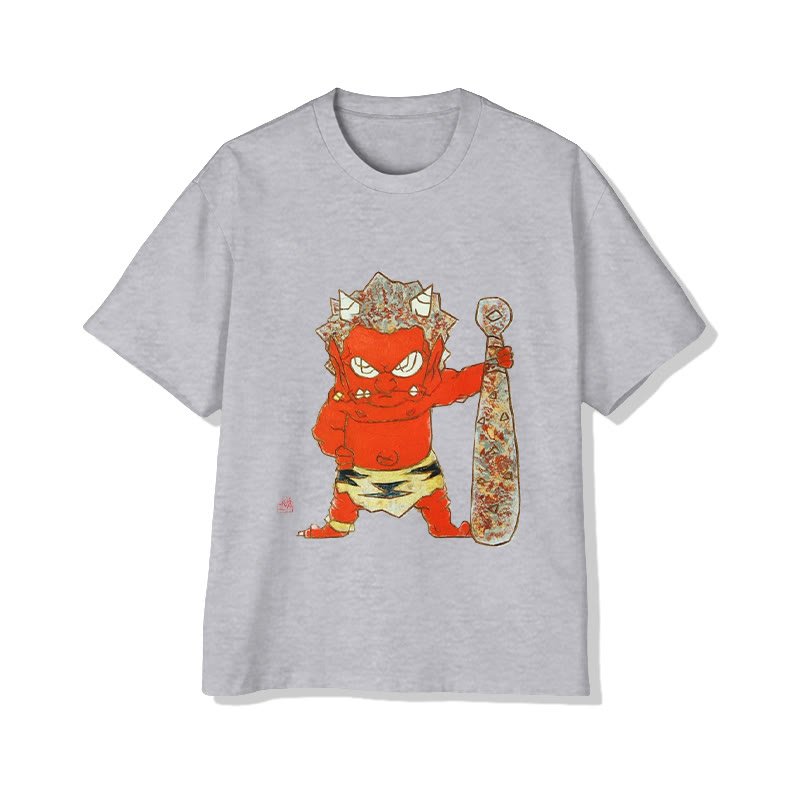 Unisex Oriental Oni Figure Art Print Short Sleeved Crew Neck T-Shirt - Grey - 2XL - image 2