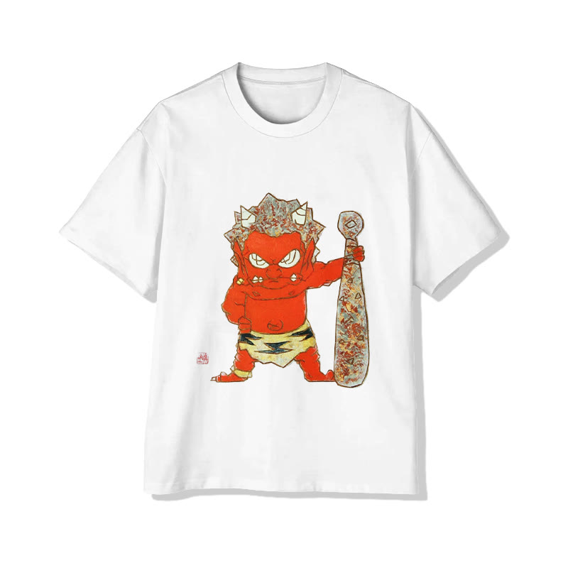 Unisex Oriental Oni Figure Art Print Short Sleeved Crew Neck T-Shirt - White - 2XL - image 1