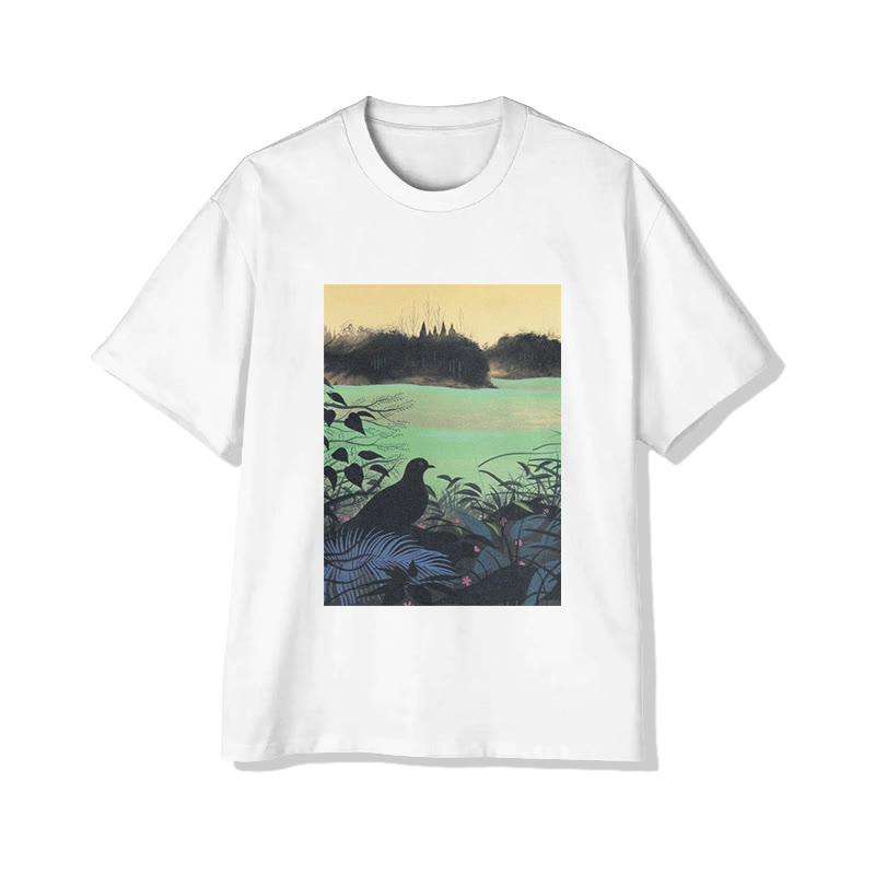 Unisex Woodland Bird And Nature Scene Art Print Short Sleeved Crew Neck T-Shirt - White - 2XL - image 2