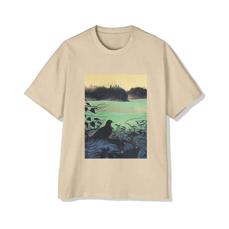 Unisex Woodland Bird And Nature Scene Art Print Short Sleeved Crew Neck T-Shirt - Apricot - 2XL - image 4