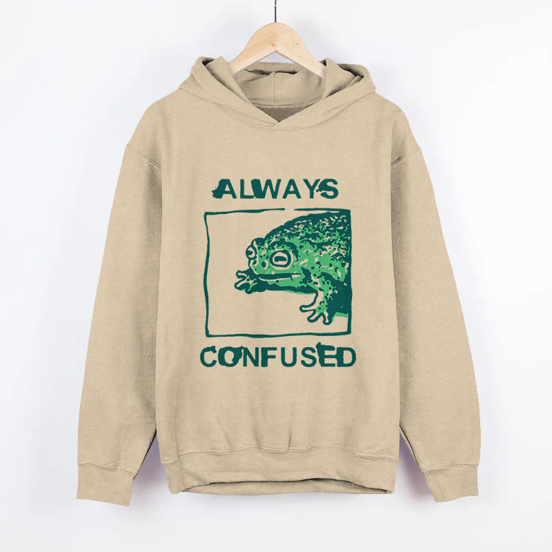 Unisex Always Confused Frog Print  Long Sleeved Hoodie - Apricot - US44-46(8XL) - image 3