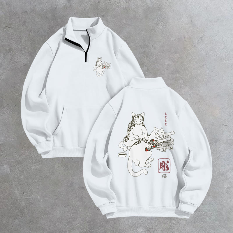 Unisex Fun Cat Tattoo Lounge  Print Zip Sweatshirt - White - US16-18(2XL) - image 2
