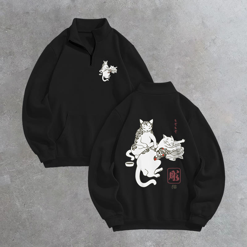 Unisex Fun Cat Tattoo Lounge  Print Zip Sweatshirt - Red - US16-18(2XL) - image 1