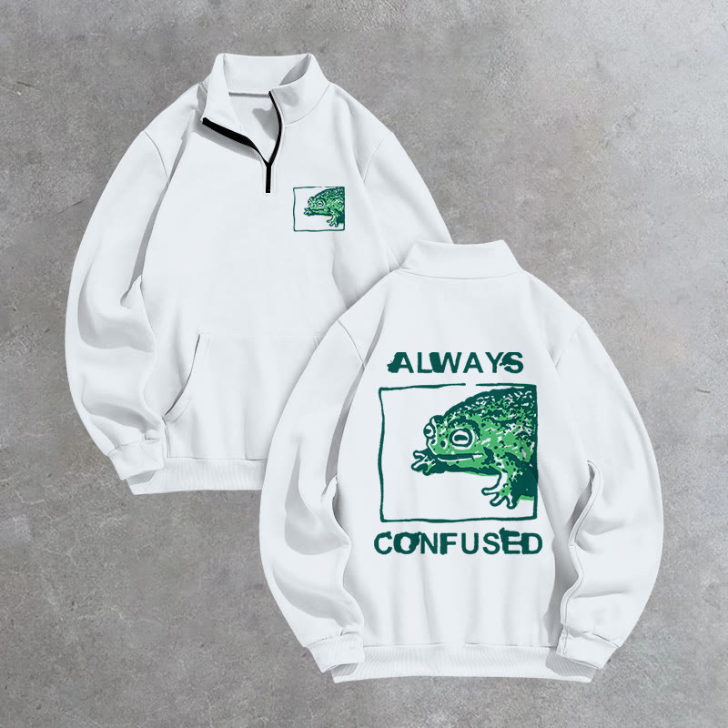 Unisex Always Confused Frog Print Zip Sweatshirt - White - US16-18(2XL) - image 1