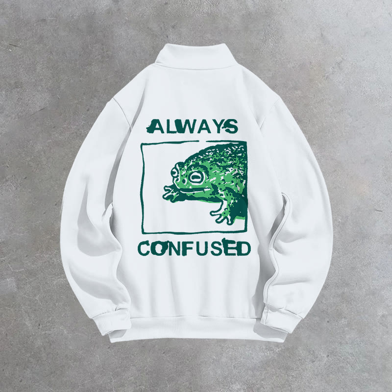 Unisex Always Confused Frog Print Zip Sweatshirt - image 6
