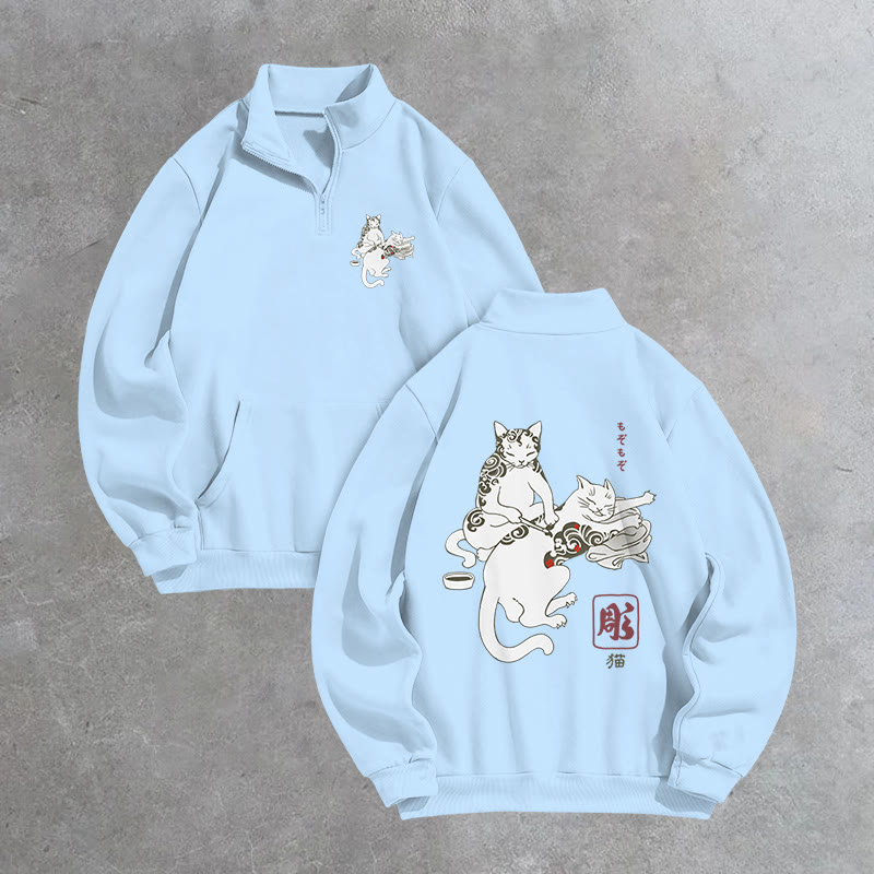 Unisex Fun Cat Tattoo Lounge  Print Zip Sweatshirt - Light Blue - US16-18(2XL) - image 4