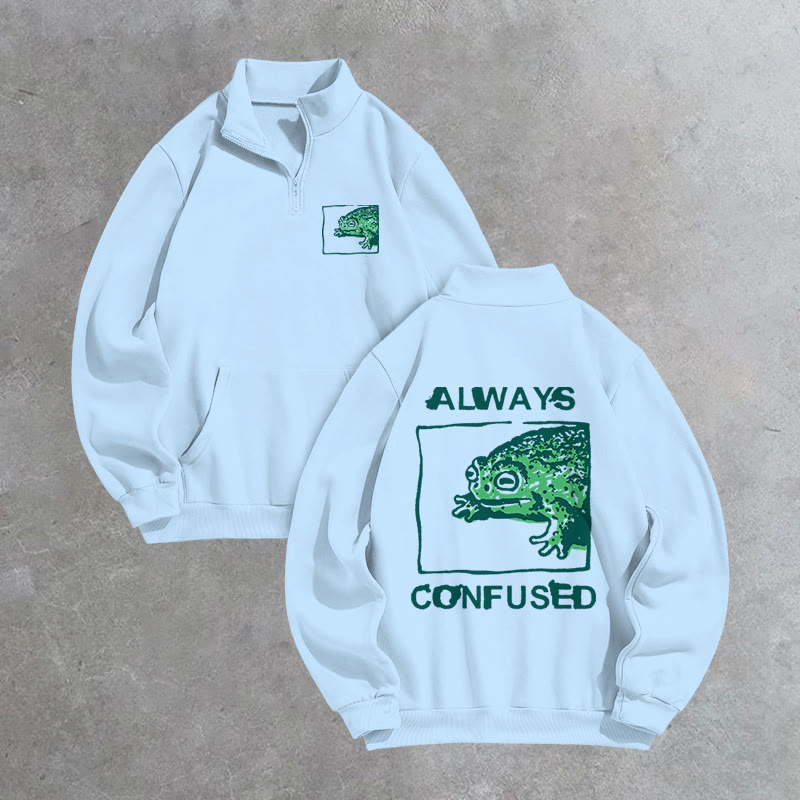 Unisex Always Confused Frog Print Zip Sweatshirt - Light Blue - US16-18(2XL) - image 2