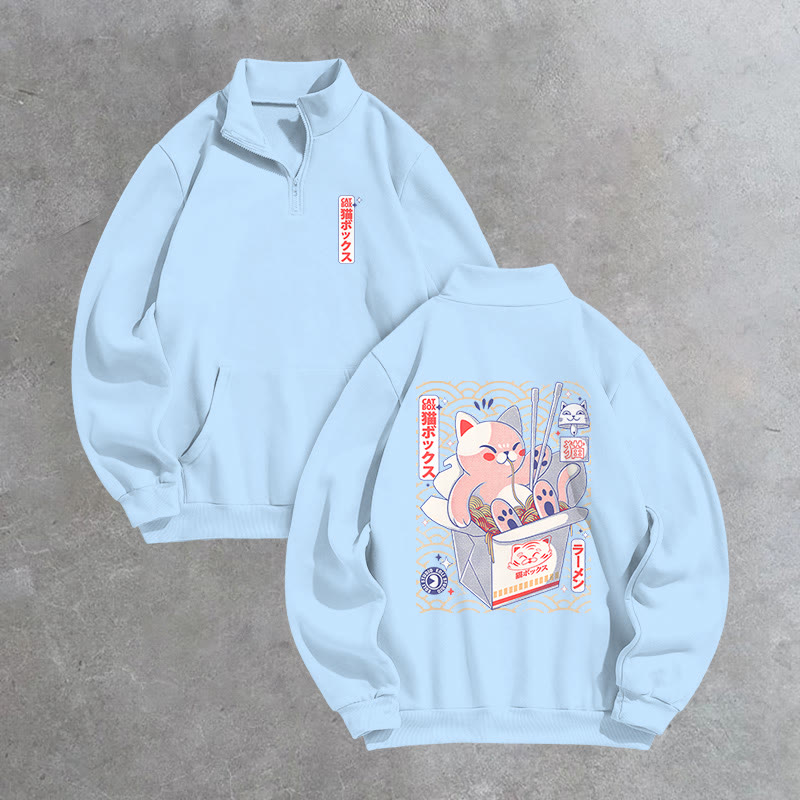 Unisex Cat Box Print Zip Sweatshirt - Light Blue - US16-18(2XL) - image 2