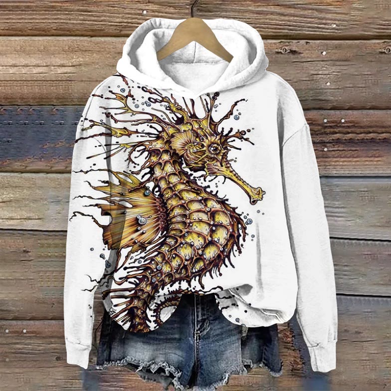 Creative Seahorse Art Print  Long Sleeved Hoodie - Golden - US44-46(8XL) - image 2