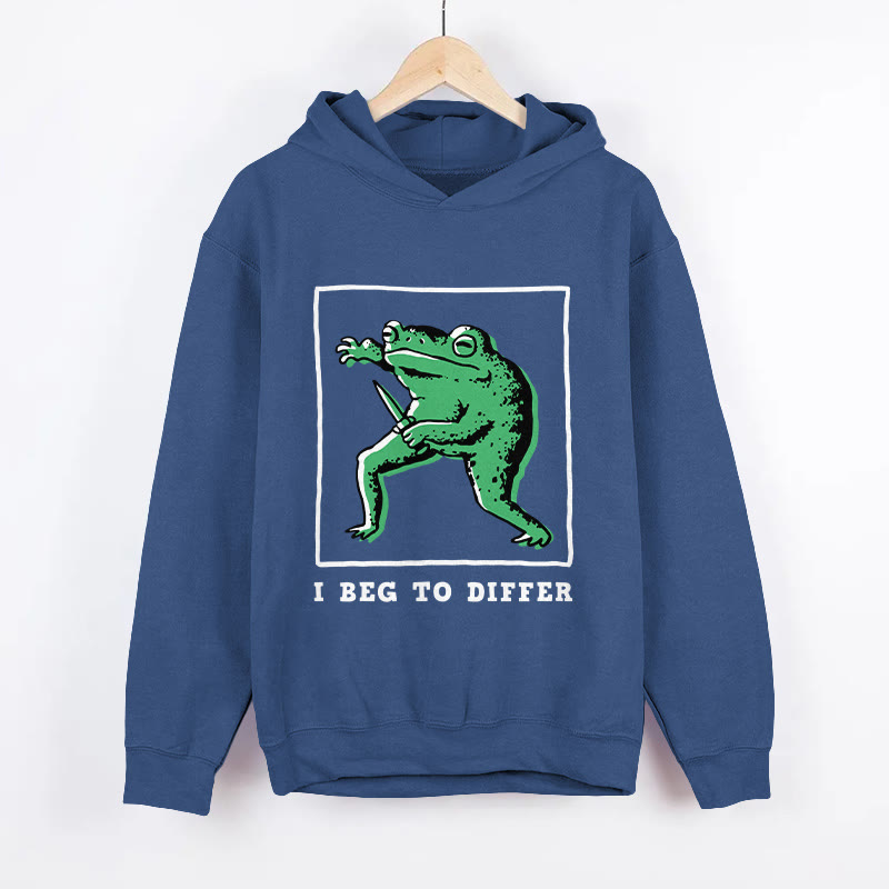 Unisex I Beg To Differ Frog Pattern Long Sleeved Hoodie - Dark Blue - US44-46(8XL) - image 4