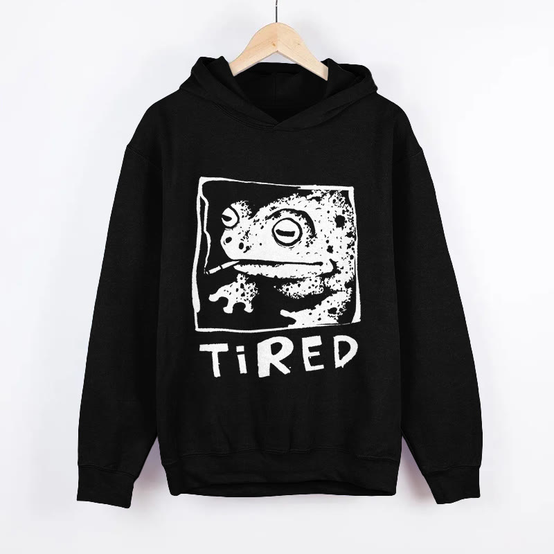 Unisex Tired Frog Pattern Long Sleeved Hoodie - Black - US44-46(8XL) - image 1