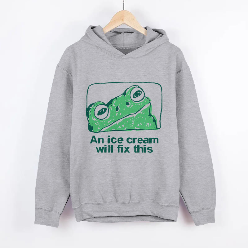 Unisex An Ice Cream Will Fix This Frog Pattern Long Sleeved Hoodie - Grey - US44-46(8XL) - image 2
