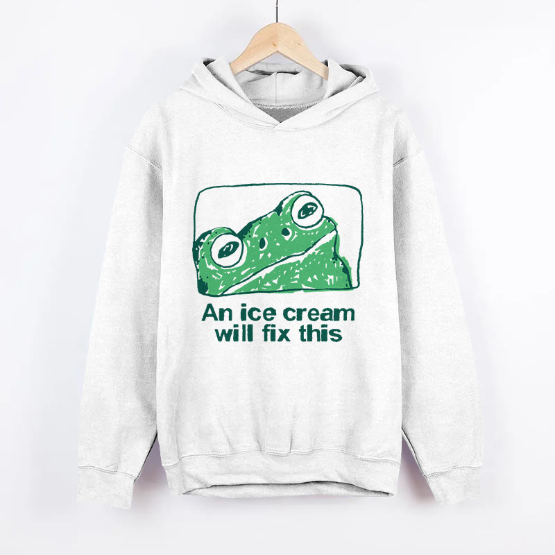 Unisex An Ice Cream Will Fix This Frog Pattern Long Sleeved Hoodie - White - US44-46(8XL) - image 1