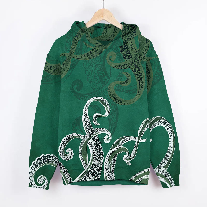 Unisex Octopus Pattern Art Print Long Sleeve Hoodie - Green - US44-46(8XL) - image 2
