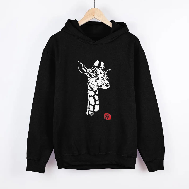 Unisex Japanese-style Giraffe Pattern Long Sleeved Hoodie - Black - US44-46(8XL) - image 3