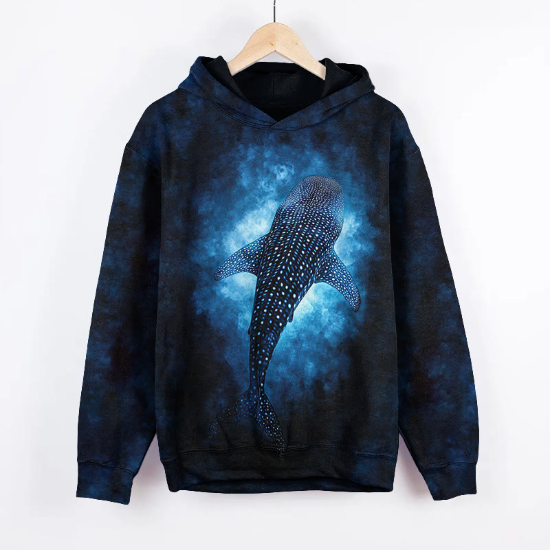 Unisex Thunderstorm Whale Shark Print Long Sleeved Hoodie - Navy Blue - US44-46(8XL) - image 1