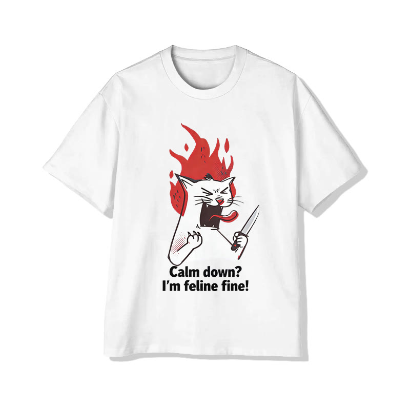 Unisex I'm Feline Fine Print Short Sleeved Crew Neck T-Shirt - White - 2XL - image 1