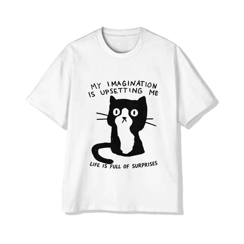 Unisex Rich Imagination Pattern Short Sleeved Crew Neck T-Shirt - White - 2XL - image 1