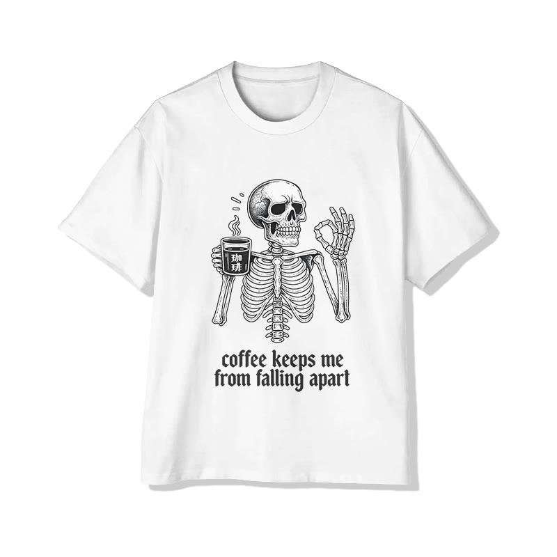 Unisex Coffee Keeps Me From Falling Apart Pattern Short Sleeved Crew Neck T-Shirt - White - 2XL - image 2