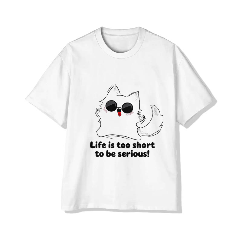 Unisex Life Should Be Lived Happily Pattern Short Sleeved Crew Neck T-Shirt - White - 2XL - image 1