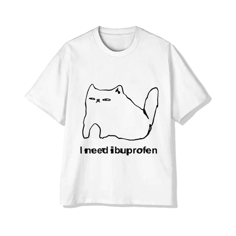 Unisex I Need Ibuprofen Pattern Short Sleeved Crew Neck T-Shirt - White - 2XL - image 1