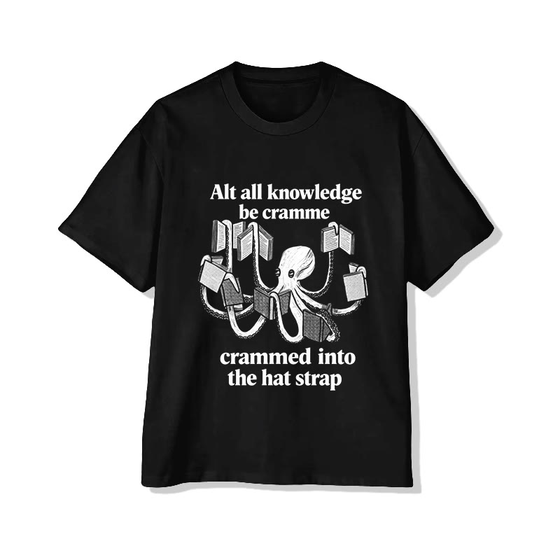 Unisex Fun Octopus Reading A Book Pattern Short Sleeved Crew Neck T-Shirt - Black - 2XL - image 4