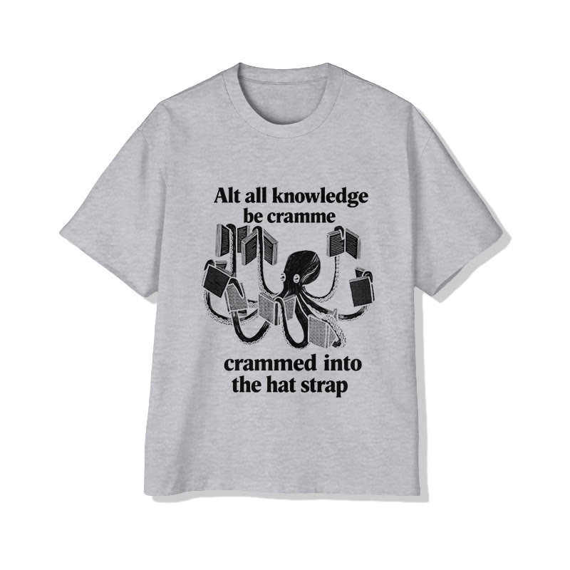 Unisex Fun Octopus Reading A Book Pattern Short Sleeved Crew Neck T-Shirt - Grey - 2XL - image 1