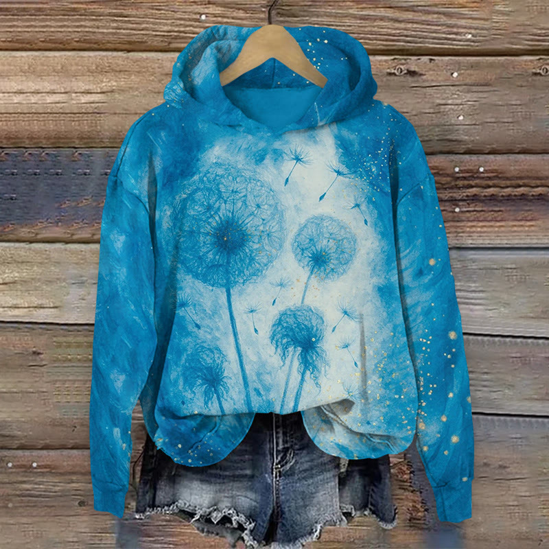 Blue Dandelion Art Painting Print Long Sleeved Hoodie - Blue - US44-46(8XL) - image 1
