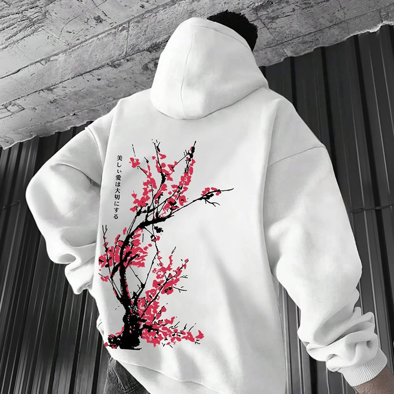  Men's Japanese Cherry Blossoms Print hoodie - White - US16-18(2XL) - image 1