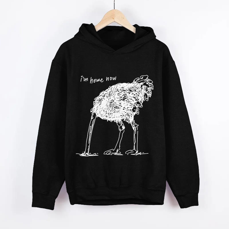 Unisex I'm Home Now Pattern Long Sleeved Hoodie - Black - US44-46(8XL) - image 5
