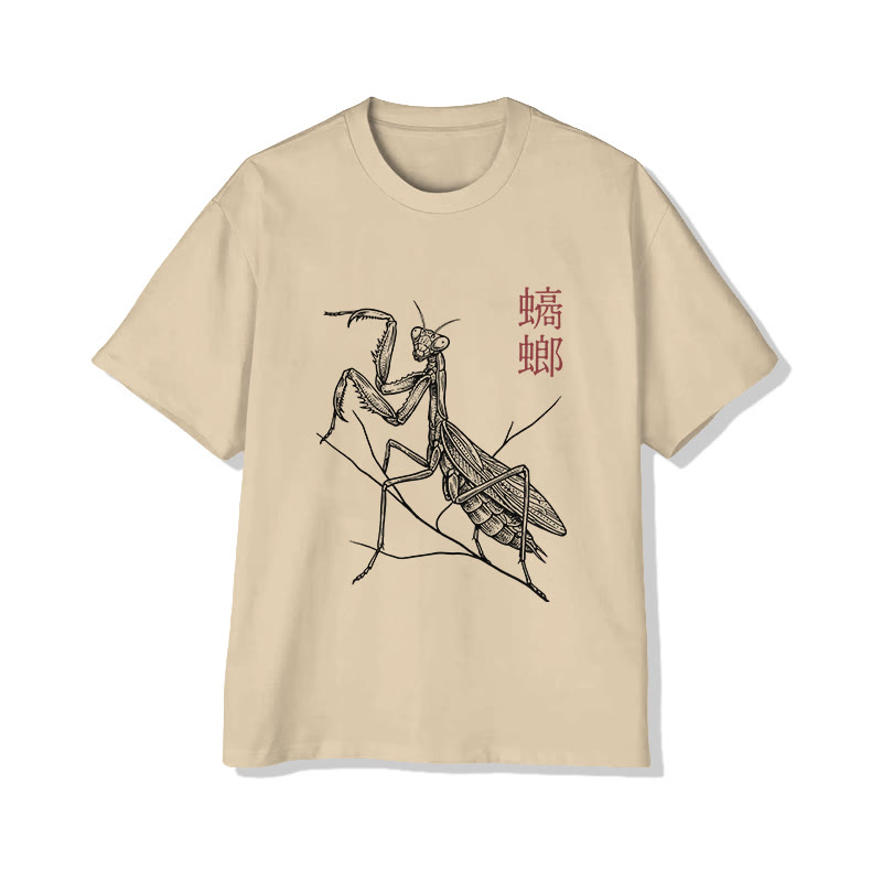 Unisex Vintage Mantis Pattern Short Sleeved Crew Neck T-Shirt - Apricot - 2XL - image 4