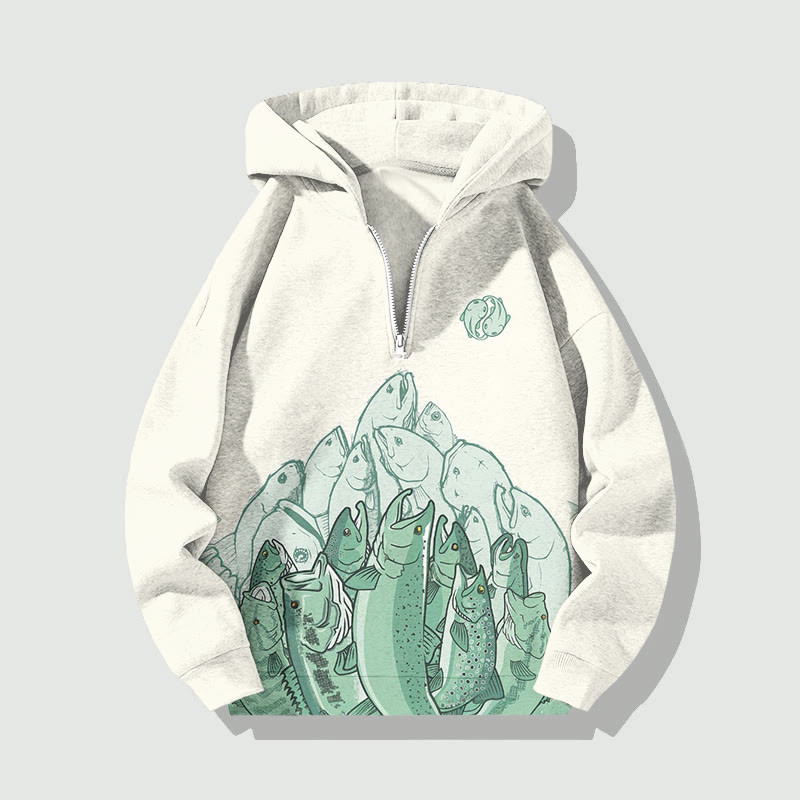 Unisex Ocean Fish Swarm Art Print Half Zip Hoodie - Apricot - US32-34(5XL) - image 1