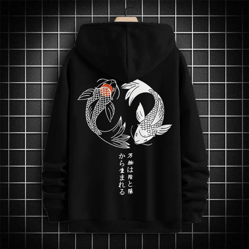  Men's Japanese Koi Patterns Print Hoodie - Black - US16-18(2XL) - image 1