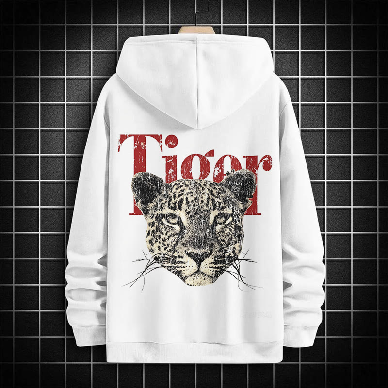  Men's Retro Tiger Head Patterns Print Hoodie - White - US16-18(2XL) - image 1