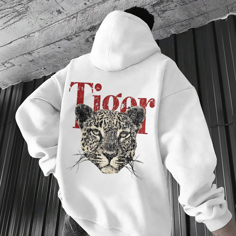  Men's Retro Tiger Head Patterns Print Hoodie - image 3