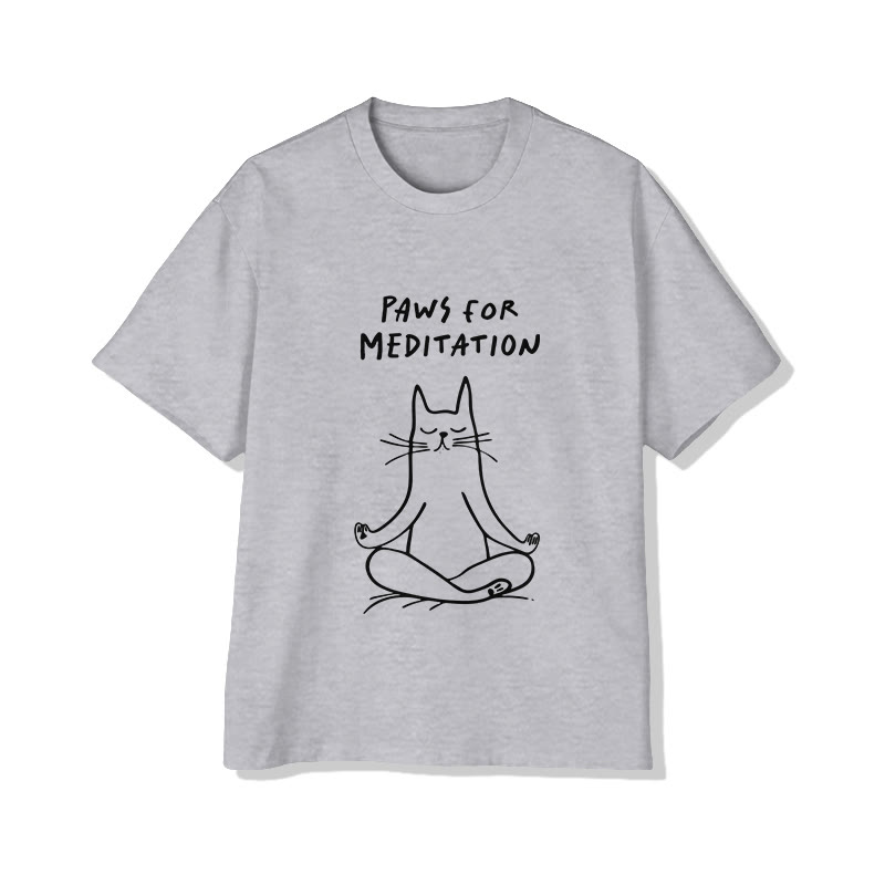 Unisex Paws For Meditation Pattern Short Sleeved Crew Neck T-Shirt - Grey - 2XL - image 2