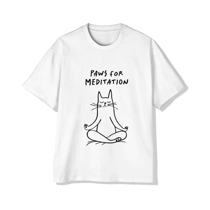 Unisex Paws For Meditation Pattern Short Sleeved Crew Neck T-Shirt - White - 2XL - image 1