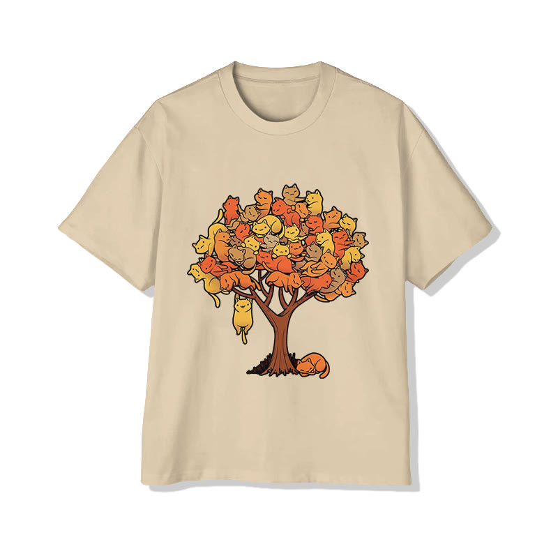 Unisex Cat Tree  Pattern Short Sleeved Crew Neck T-Shirt - Apricot - 2XL - image 1