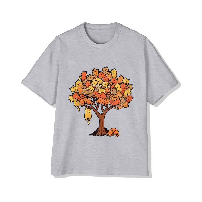 Unisex Cat Tree Pattern Short Sleeved Crew Neck T-Shirt - Grey - 2XL - image 3