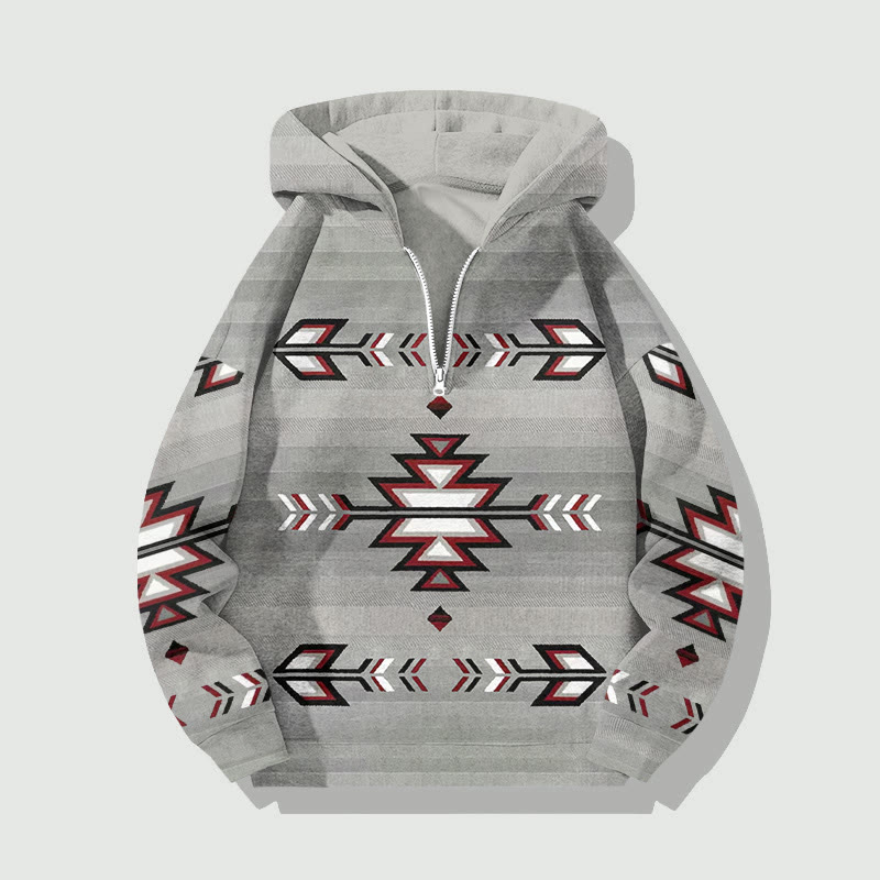 Unisex Geometric Patterns Art Print Half Zip Hoodie - Grey - US32-34(5XL) - image 2