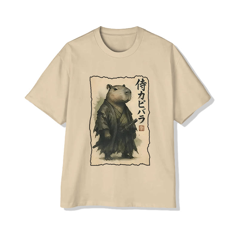 Unisex Japanese Art Print Short Sleeved Crew Neck T-shirt - Apricot - 2XL - image 4