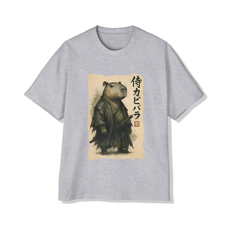 Unisex Japanese Art Print Short Sleeved Crew Neck T-shirt - Grey - 2XL - image 3