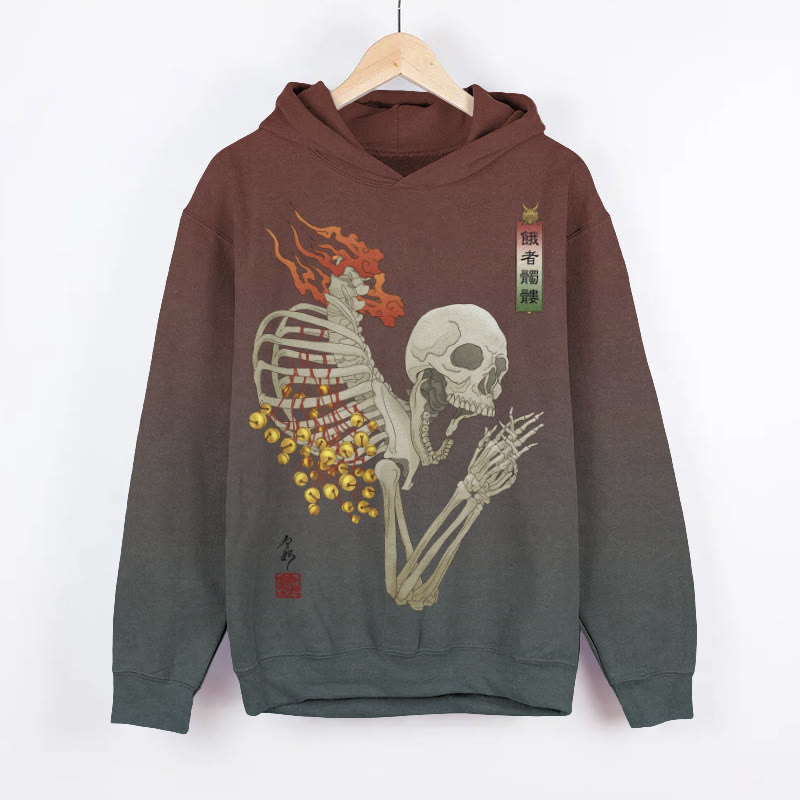 Unisex Japanese Style Vintage Skull Print Long Sleeved Hoodie - Brown - US44-46(8XL) - image 1