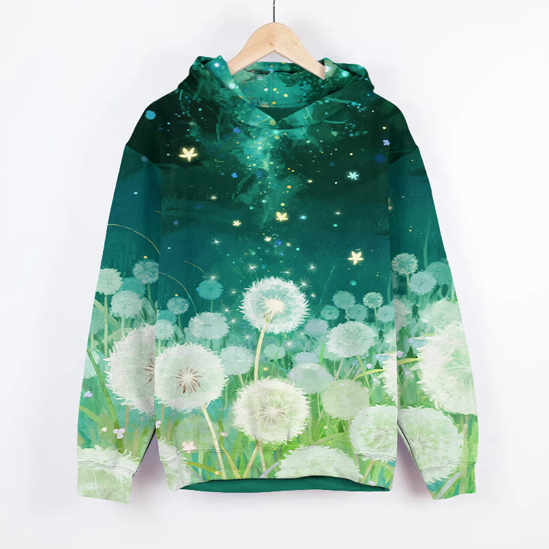 Oil Painting Fantasy Dandelion Art Print Long Sleeve Hoodie - Green - US44-46(8XL) - image 2