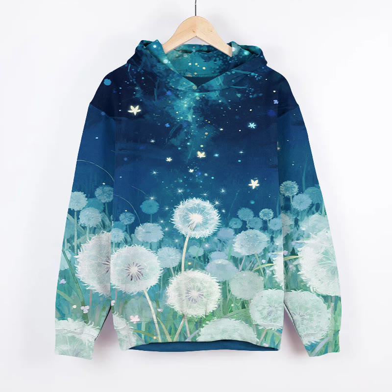 Oil Painting Fantasy Dandelion Art Print Long Sleeve Hoodie - Blue - US44-46(8XL) - image 1