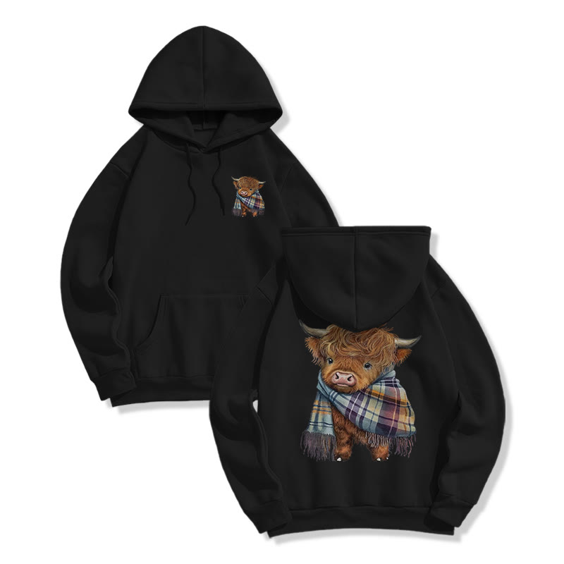 Vintage Scottish Highland Cattle Print Hoodie - Black - US16-18(2XL) - image 3